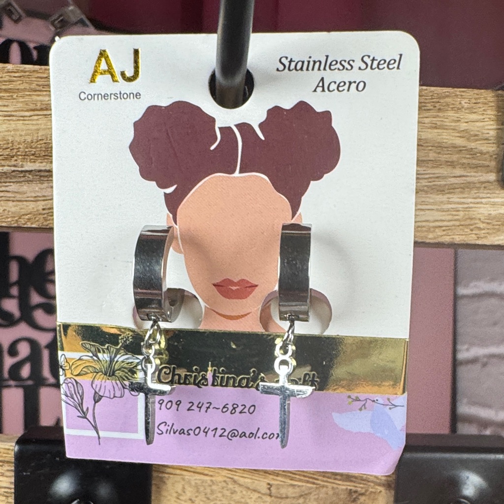 Aj Cornerstone Silver Cross Earrings